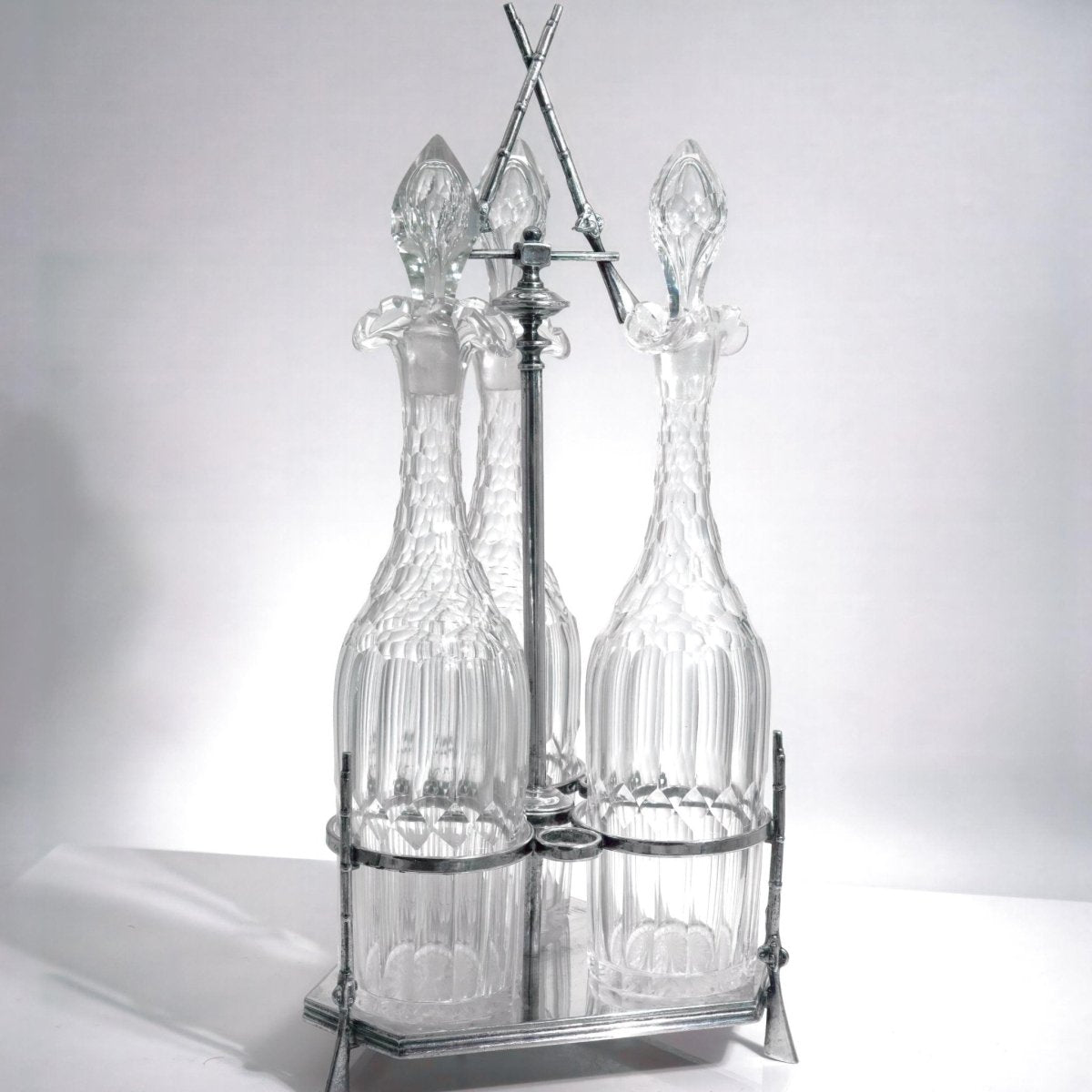 Independent Artisan Studio Hunting Lodge Decanter Set Silver Plate Shotgun Tantalus Italian Cut Crystal Rustic Barware Bourbon Lover Gift for Cabin or Man Cave - Glass Decanter ClassyTea