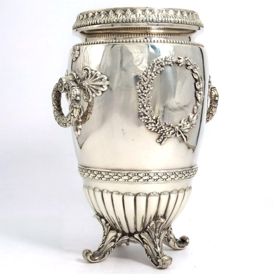 Neoclassical Laurel Wreath Ice Bucket (12") | Antique Silver Coated Metal