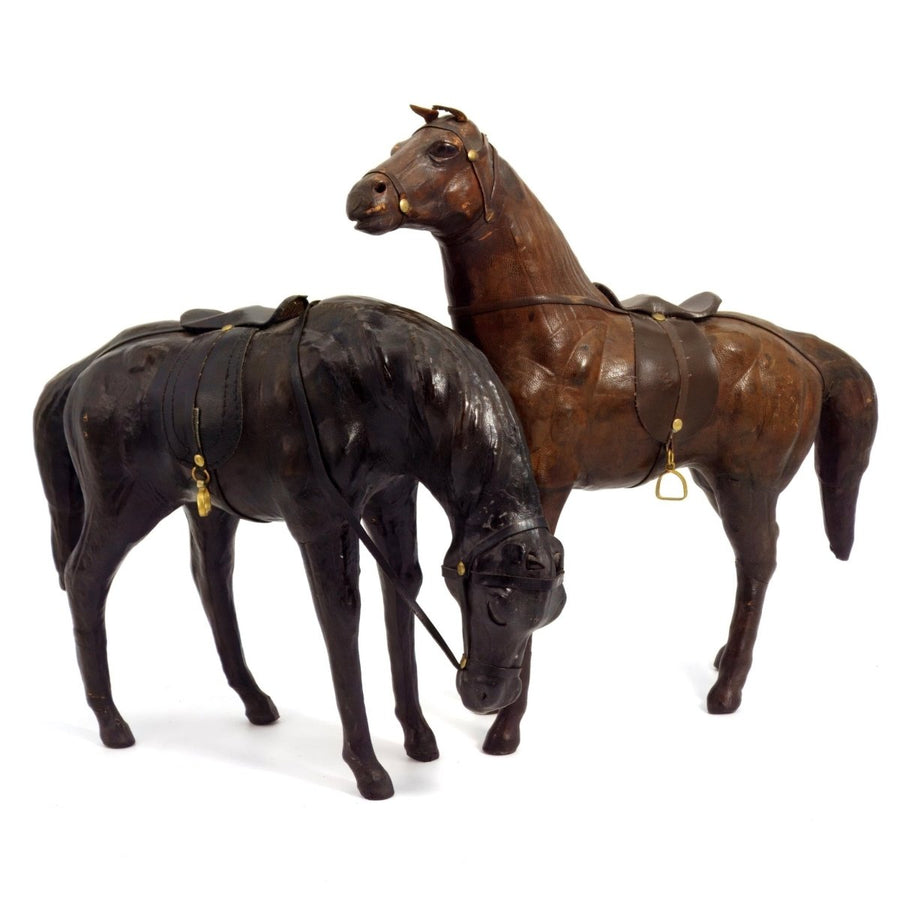 Leather Horse Sculptures (14") Pair | Vintage Leather