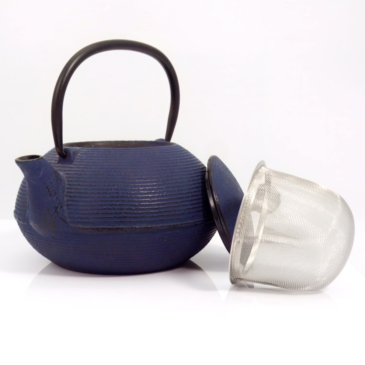 Independent Artisan Studio Japanese Dark Blue Cast Iron Tetsubin Tea Pot with Infuser, Unique Gift for Tea lover Mid Century Tea Party Hostess Gift Japandi Tea Pot - Metal Teapot ClassyTea