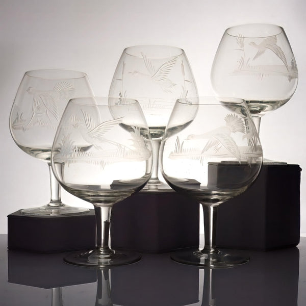Independent Artisan Studio Vintage Whiskey Etched Glass Barware Drinkware Unique Gift for Bird Hunters Dad Husband whiskey bourbon rum gin Scotch Queen Lace Inspired - Snifter ClassyTea