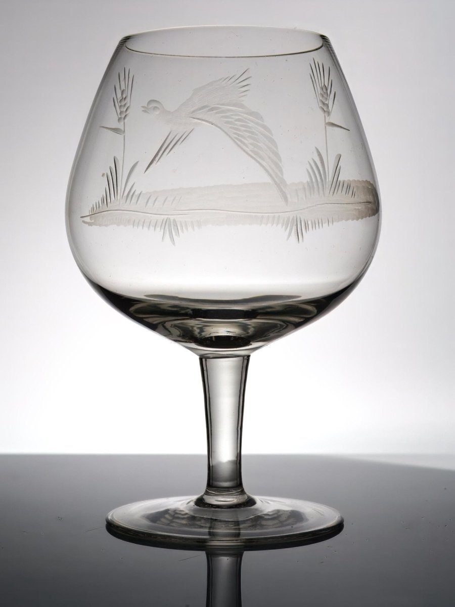 Independent Artisan Studio Vintage Whiskey Etched Glass Barware Drinkware Unique Gift for Bird Hunters Dad Husband whiskey bourbon rum gin Scotch Queen Lace Inspired - Snifter ClassyTea