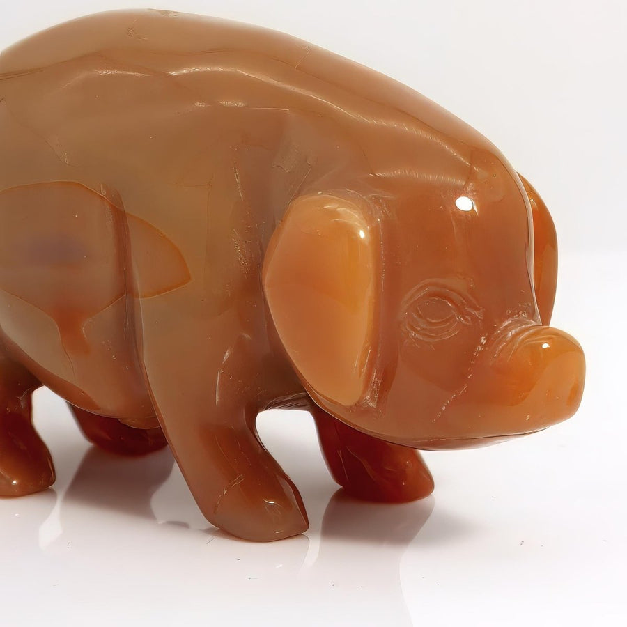 Carnelian Pig Paperweight (4"), Hand Carved | Vintage Carnelian Agate