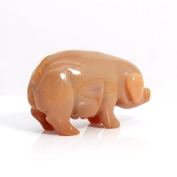 Independent Artisan Studio Carnelian Pig Paperweight Hand - Carved Stone Pig Sculpture Feng Shui Wealth Symbol Crystal Animal Desk Orange stone figurine Gift Decor - Stone Paperweight ClassyTea