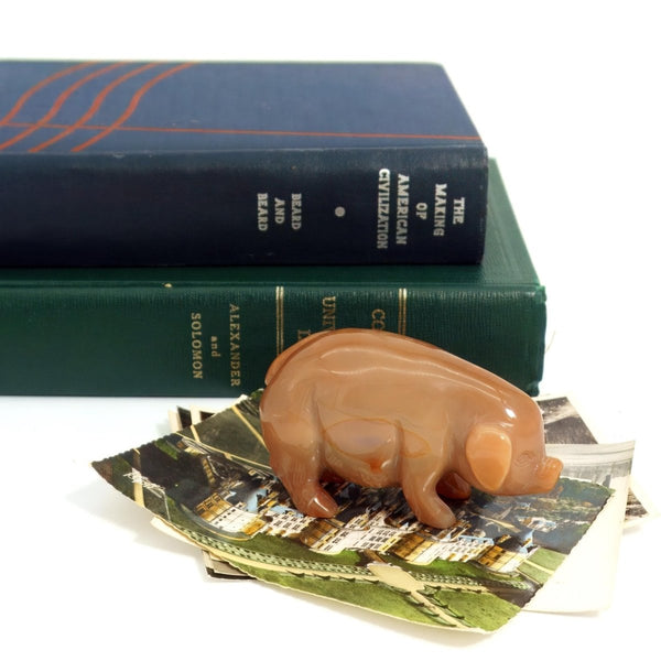 Independent Artisan Studio Carnelian Pig Paperweight Hand - Carved Stone Pig Sculpture Feng Shui Wealth Symbol Crystal Animal Desk Orange stone figurine Gift Decor - Stone Paperweight ClassyTea