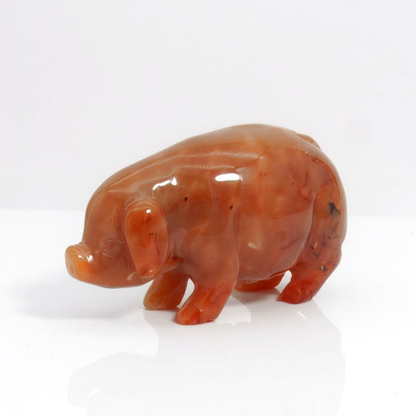Independent Artisan Studio Carnelian Pig Paperweight Hand - Carved Stone Pig Sculpture Feng Shui Wealth Symbol Crystal Animal Desk Orange stone figurine Gift Decor - Stone Paperweight ClassyTea