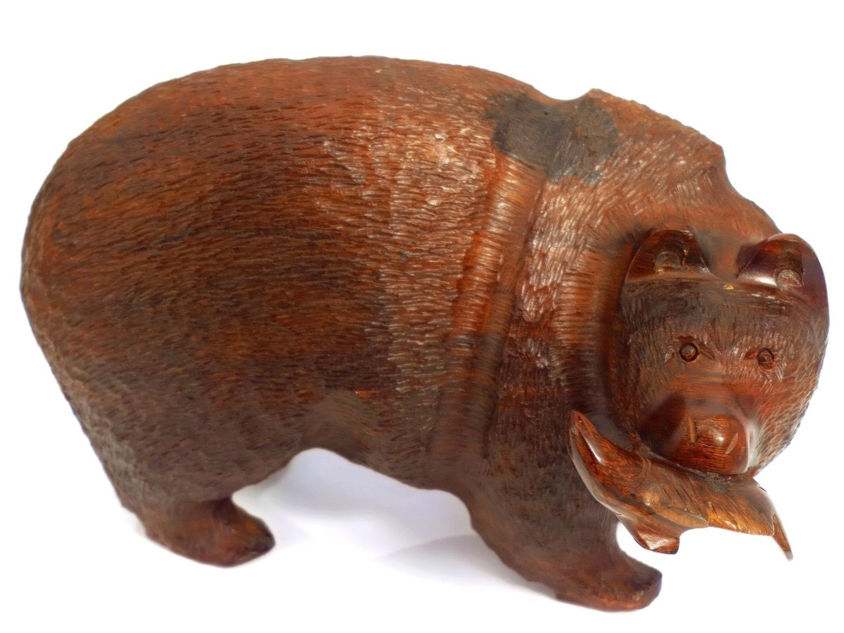 Independent Artisan Studio Carved Wood Bear Statue for Rustic Decor for Office Desk Paperweight for Western Decor Gift For Husband Anniversary Gift For Cowboy Office 2 - Wood Sculpture ClassyTea