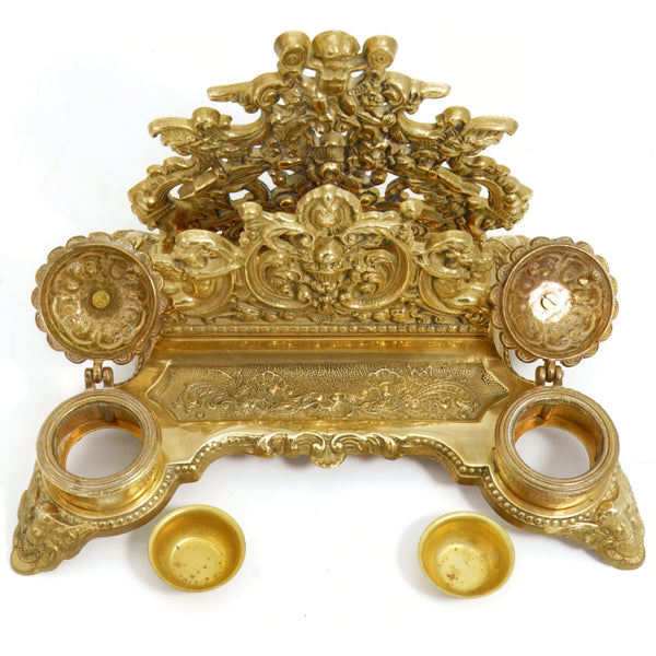 Independent Artist Studio Italian Brass Desk Set w/ Dual Inkwells - Desk Set ClassyTea