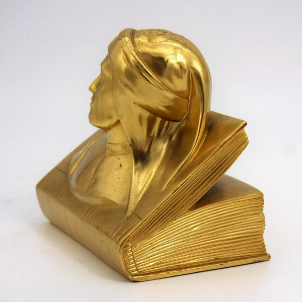 Jennings Brothers 1910s Antique Gold Toned Bookends | Jennings Brothers Dantes Inferno & Beatrice Brass Art Deco Bookend Art Nouveau Library Dark Academia 20s - Metal Bookends ClassyTea