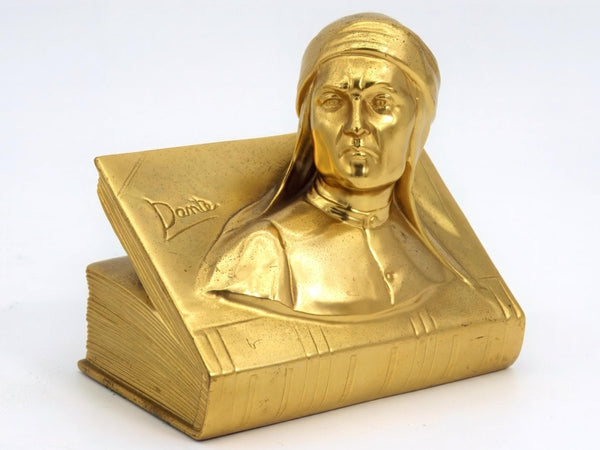 Jennings Brothers 1910s Antique Gold Toned Bookends | Jennings Brothers Dantes Inferno & Beatrice Brass Art Deco Bookend Art Nouveau Library Dark Academia 20s - Metal Bookends ClassyTea