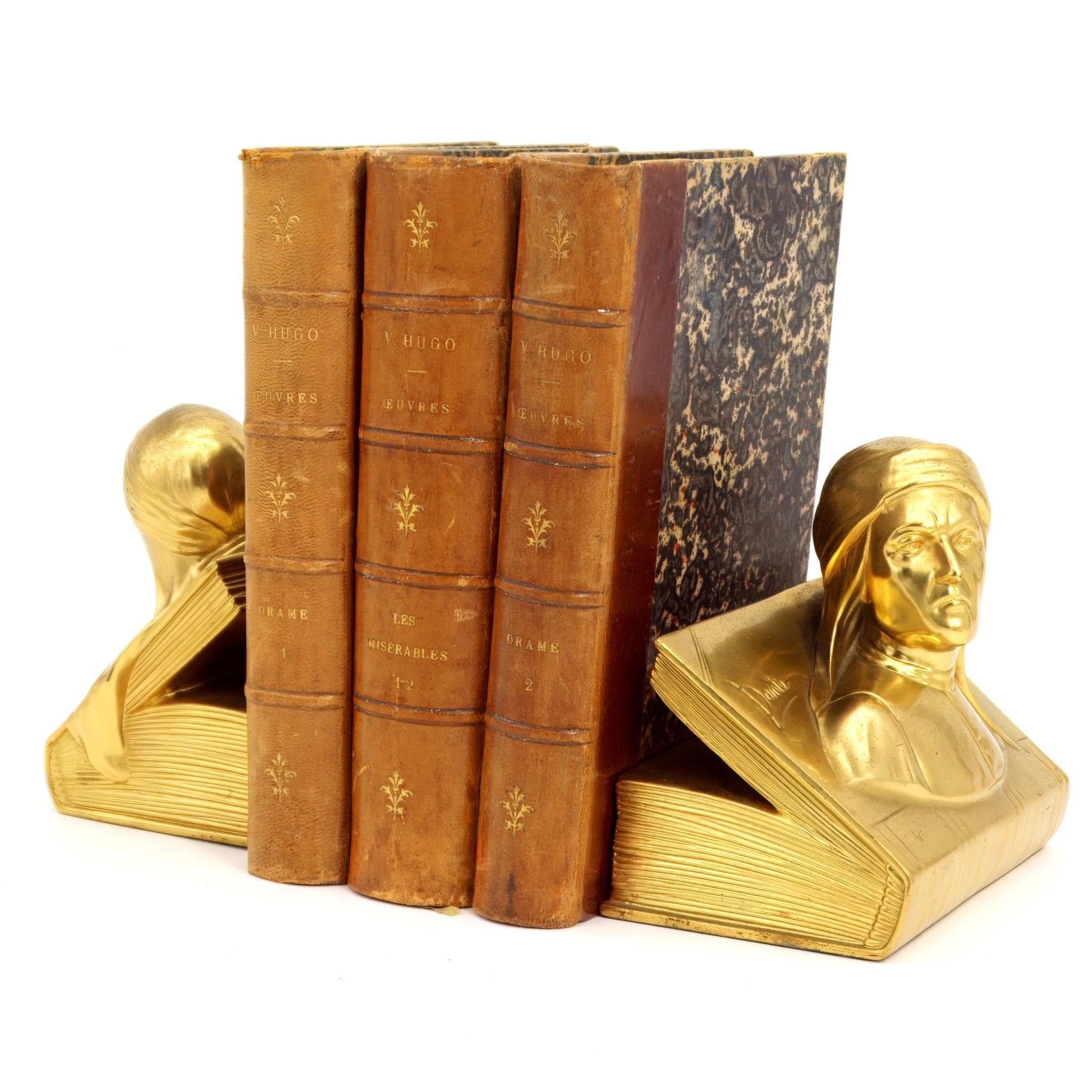 Jennings Brothers 1910s Antique Gold Toned Bookends | Jennings Brothers Dantes Inferno & Beatrice Brass Art Deco Bookend Art Nouveau Library Dark Academia 20s - Metal Bookends ClassyTea