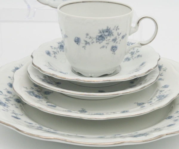 Johann Haviland China Set for 8 Johann Haviland Blue Garland - 40 Piece, Light Blue Flowers with Platinum Trim, Bavarian china, German - China Set ClassyTea