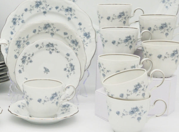 Johann Haviland China Set for 8 Johann Haviland Blue Garland - 40 Piece, Light Blue Flowers with Platinum Trim, Bavarian china, German - China Set ClassyTea