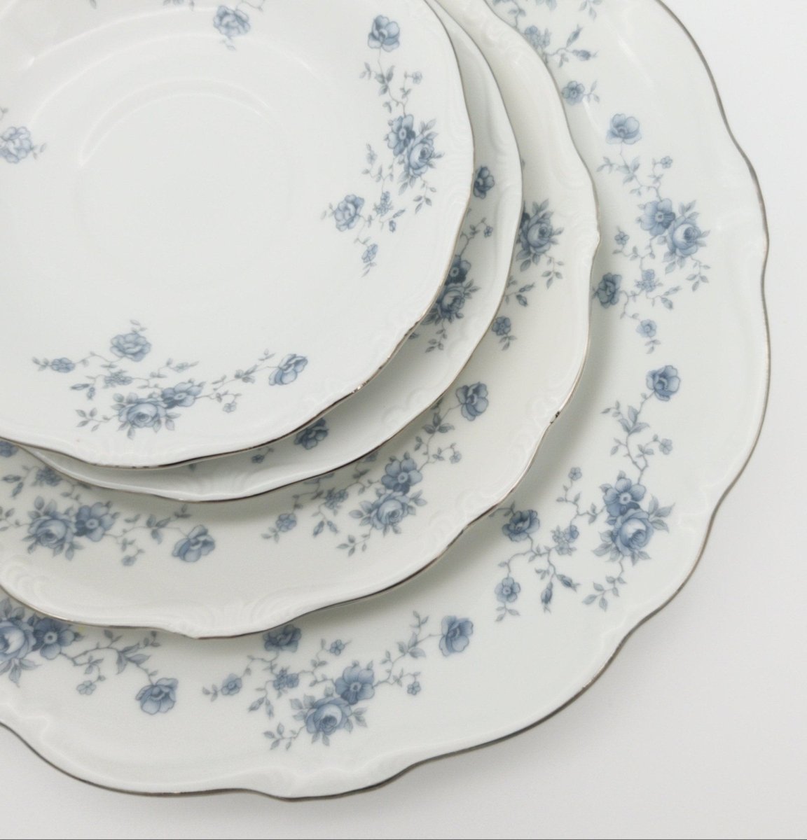 Johann Haviland China Set for 8 Johann Haviland Blue Garland - 40 Piece, Light Blue Flowers with Platinum Trim, Bavarian china, German - China Set ClassyTea
