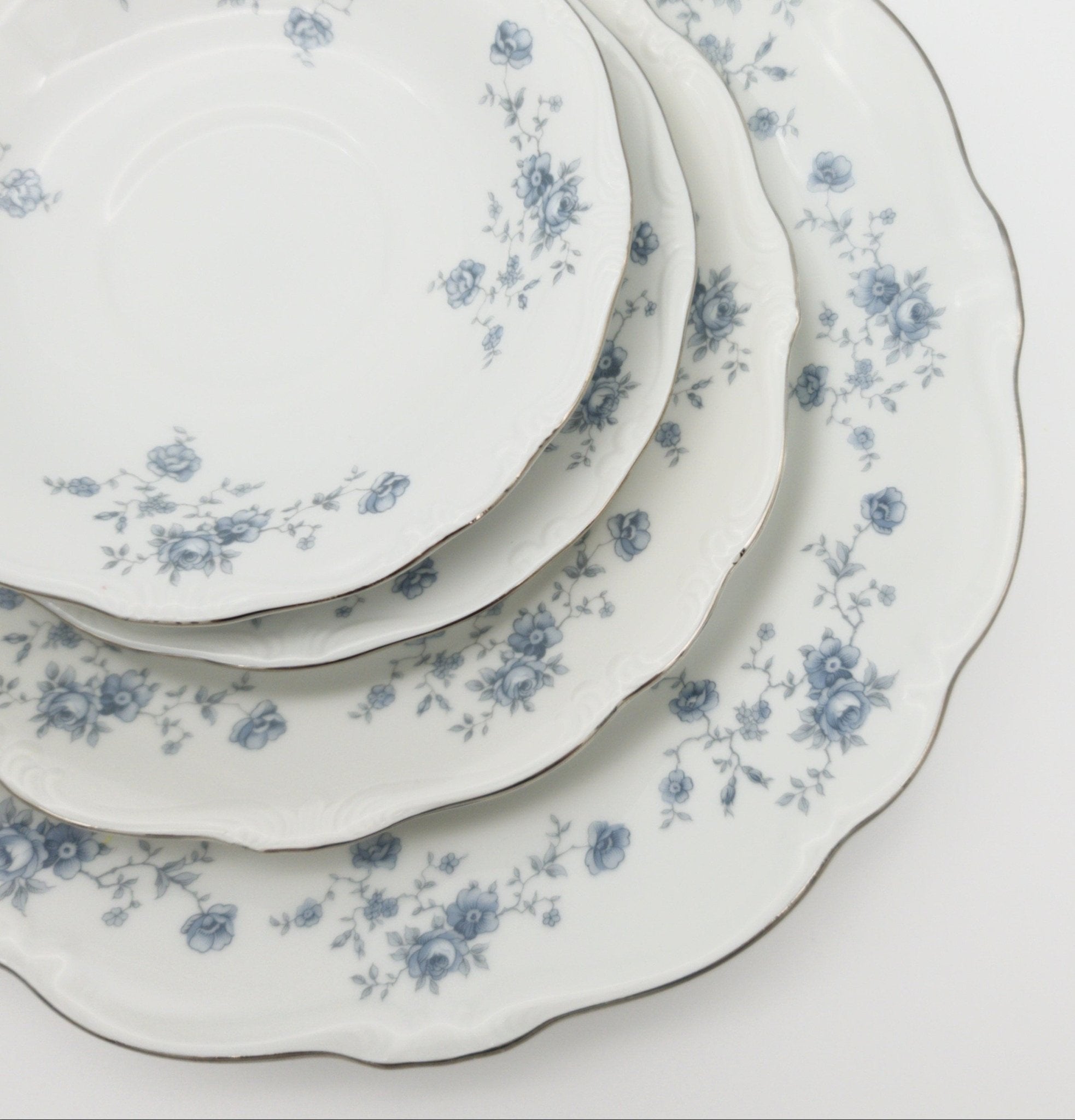 Johann Haviland China Set for 8 Johann Haviland Blue Garland - 40 Piece, Light Blue Flowers with Platinum Trim, Bavarian china, German - China Set ClassyTea