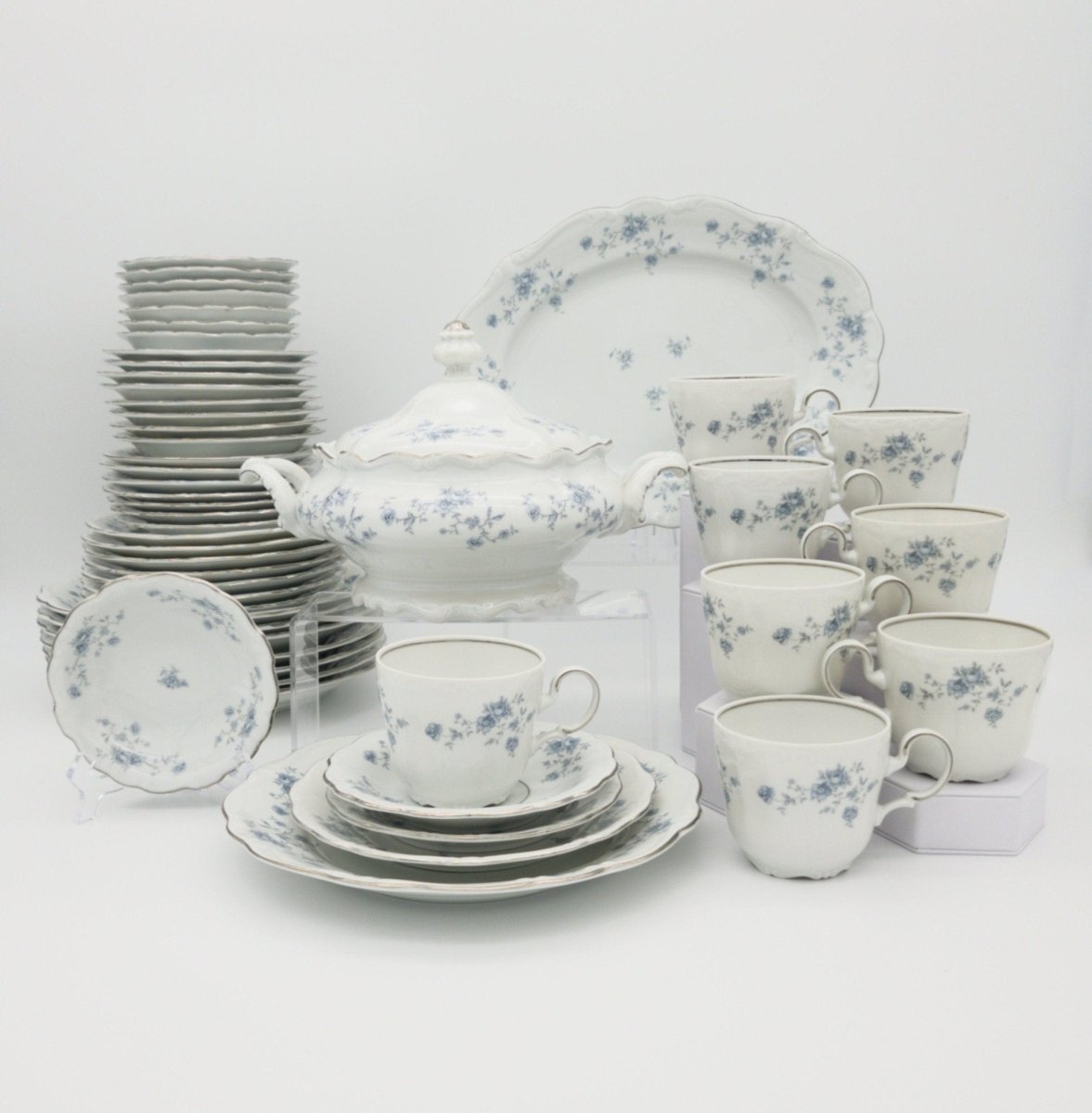 Johann Haviland Johann Haviland Blue Garland, 50 Piece Set, Service for 8, Light Blue Flowers with Platinum Trim, Bavaria Backstamp, Thanksgiving China Set - China Set ClassyTea