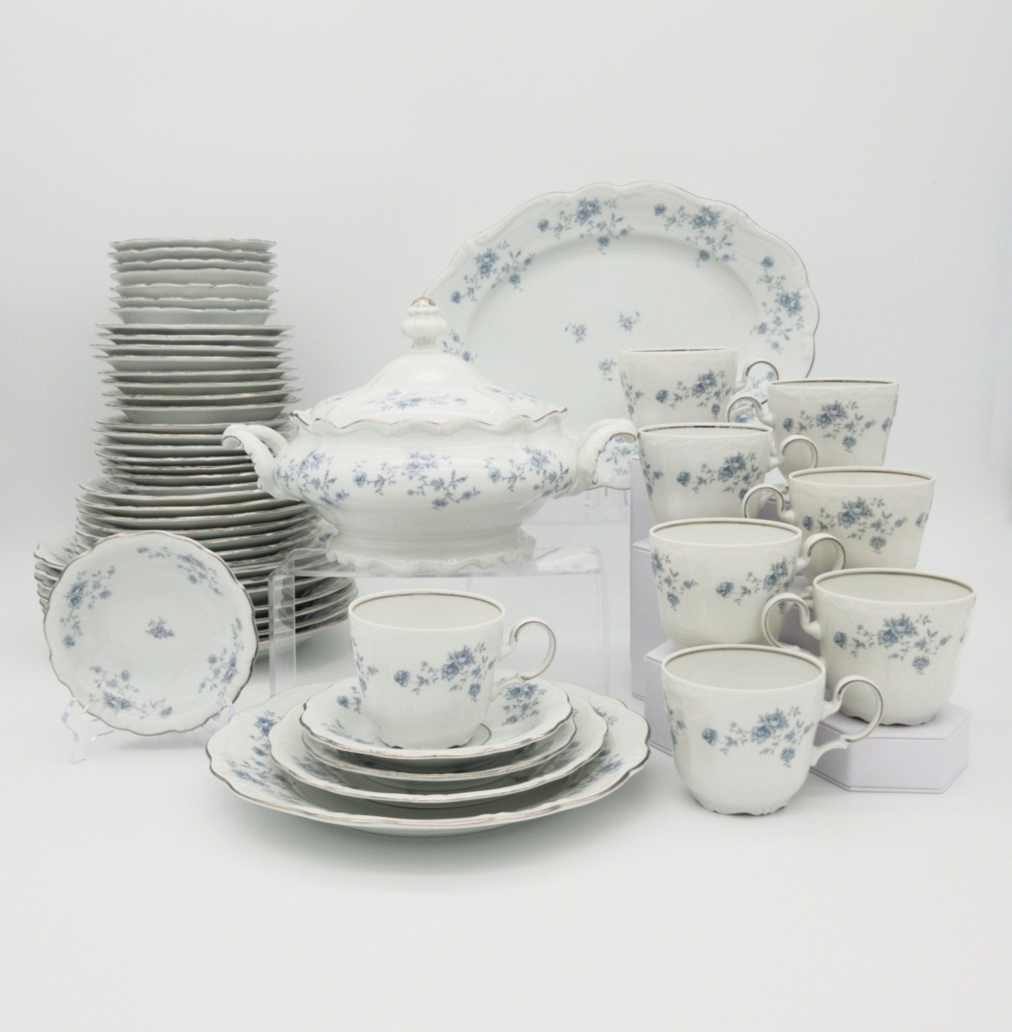 Johann Haviland Johann Haviland Blue Garland, 50 Piece Set, Service for 8, Light Blue Flowers with Platinum Trim, Bavaria Backstamp, Thanksgiving China Set - China Set ClassyTea
