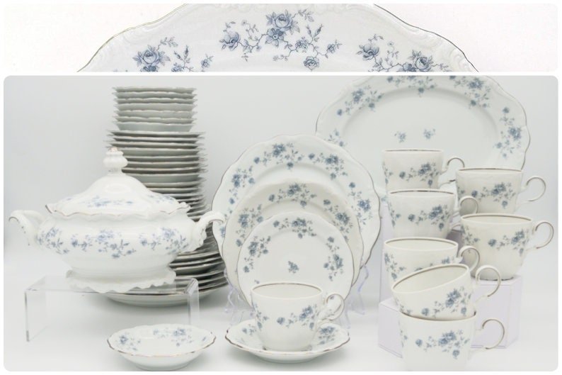 Johann Haviland Johann Haviland Blue Garland, 50 Piece Set, Service for 8, Light Blue Flowers with Platinum Trim, Bavaria Backstamp, Thanksgiving China Set - China Set ClassyTea