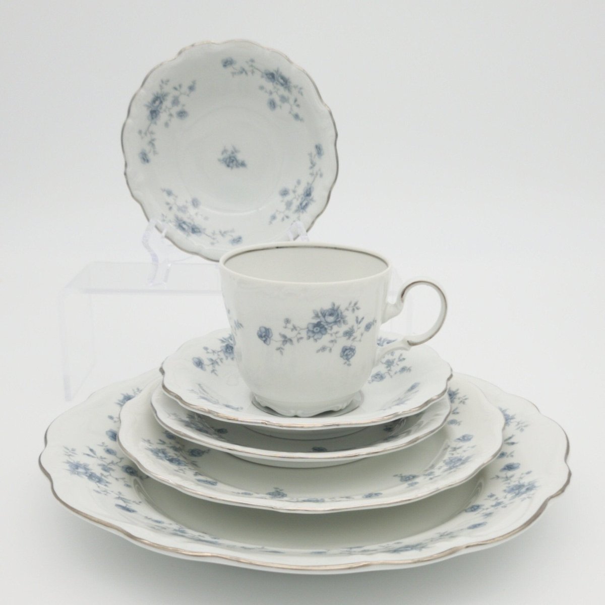 Johann Haviland Johann Haviland Blue Garland, 50 Piece Set, Service for 8, Light Blue Flowers with Platinum Trim, Bavaria Backstamp, Thanksgiving China Set - China Set ClassyTea