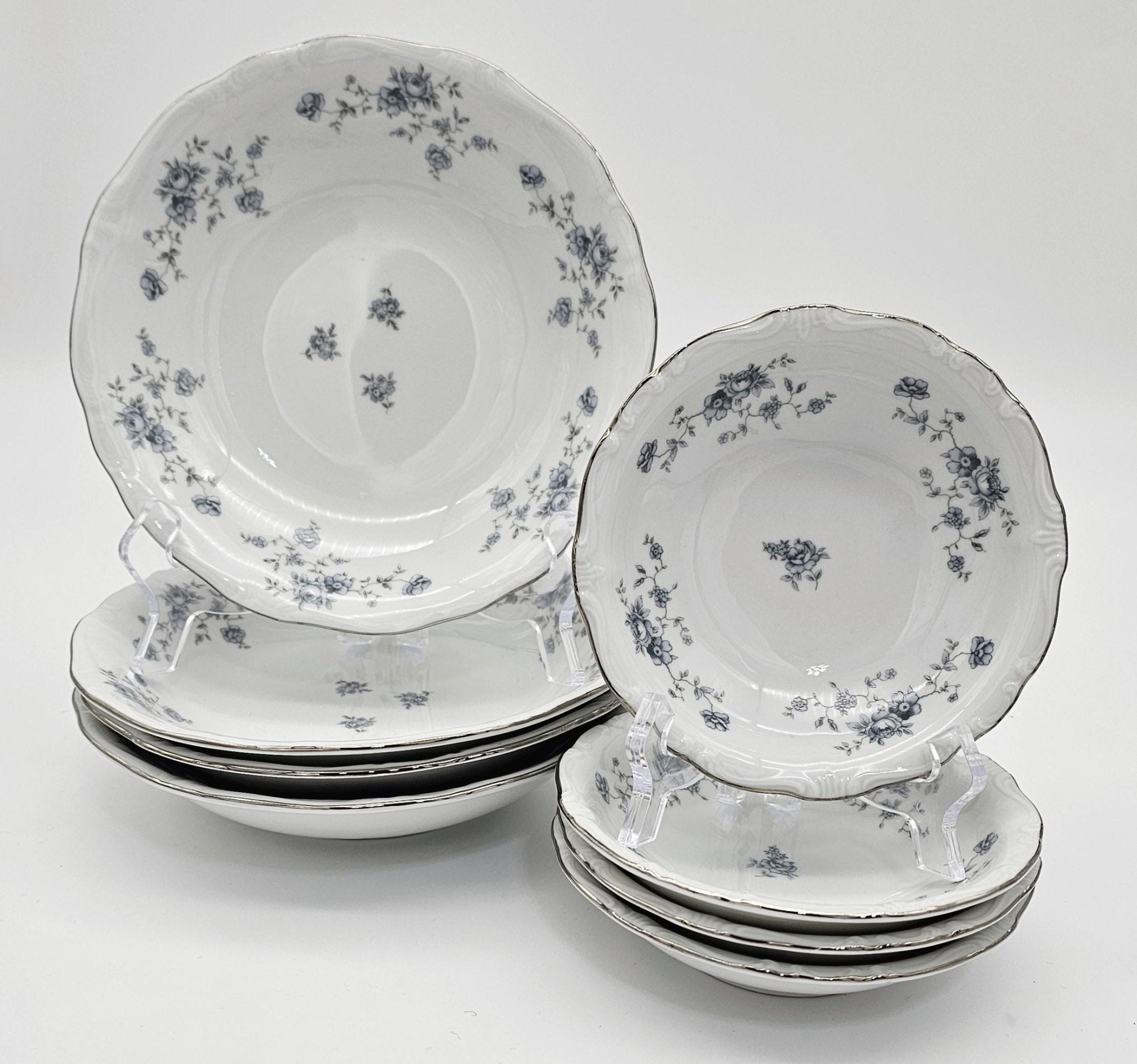 Johann Haviland Johann Haviland Blue Garland Set for 4 Coupe Soup and Fruit Bowls, Bavaria Backstamp, Vintage Fine China Serving Set, Floral Elegance - Fruit/Dessert Bowl ClassyTea