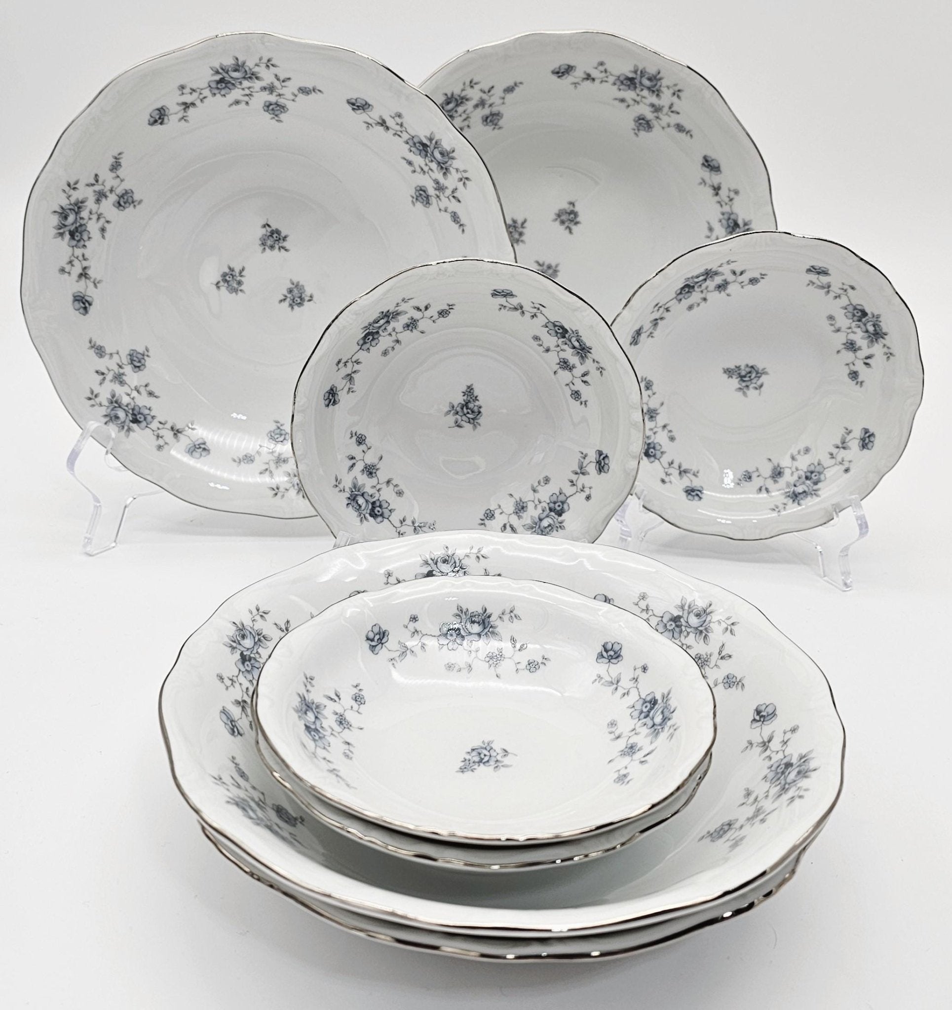 Johann Haviland Johann Haviland Blue Garland Set for 4 Coupe Soup and Fruit Bowls, Bavaria Backstamp, Vintage Fine China Serving Set, Floral Elegance - Fruit/Dessert Bowl ClassyTea