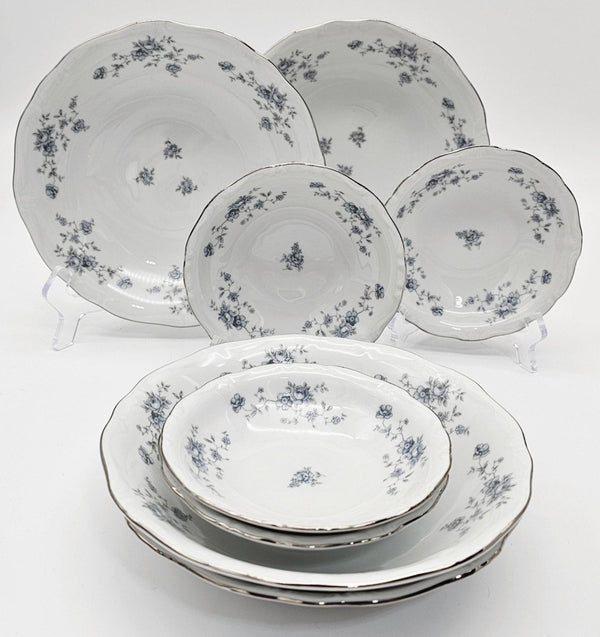 Johann Haviland Johann Haviland Blue Garland Set for 4 Coupe Soup and Fruit Bowls, Bavaria Backstamp, Vintage Fine China Serving Set, Floral Elegance - Fruit/Dessert Bowl ClassyTea