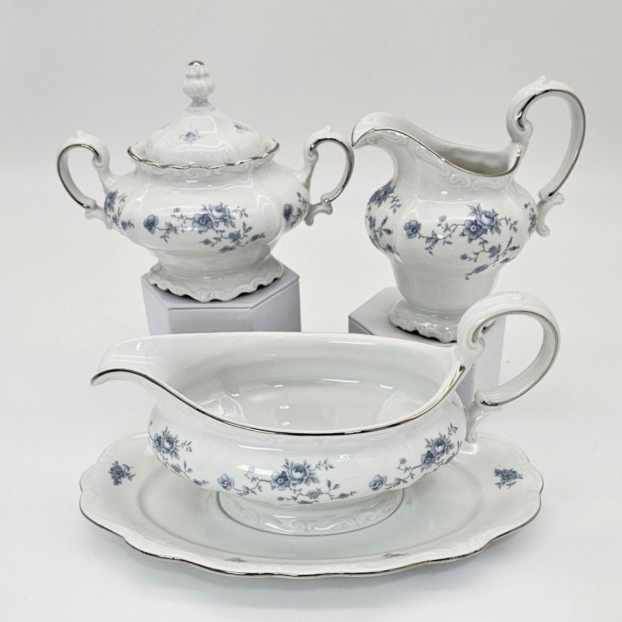 Johann Haviland Blue Garland Creamer, Sugar Bowl, Gravy Boat | Vintage Porcelain