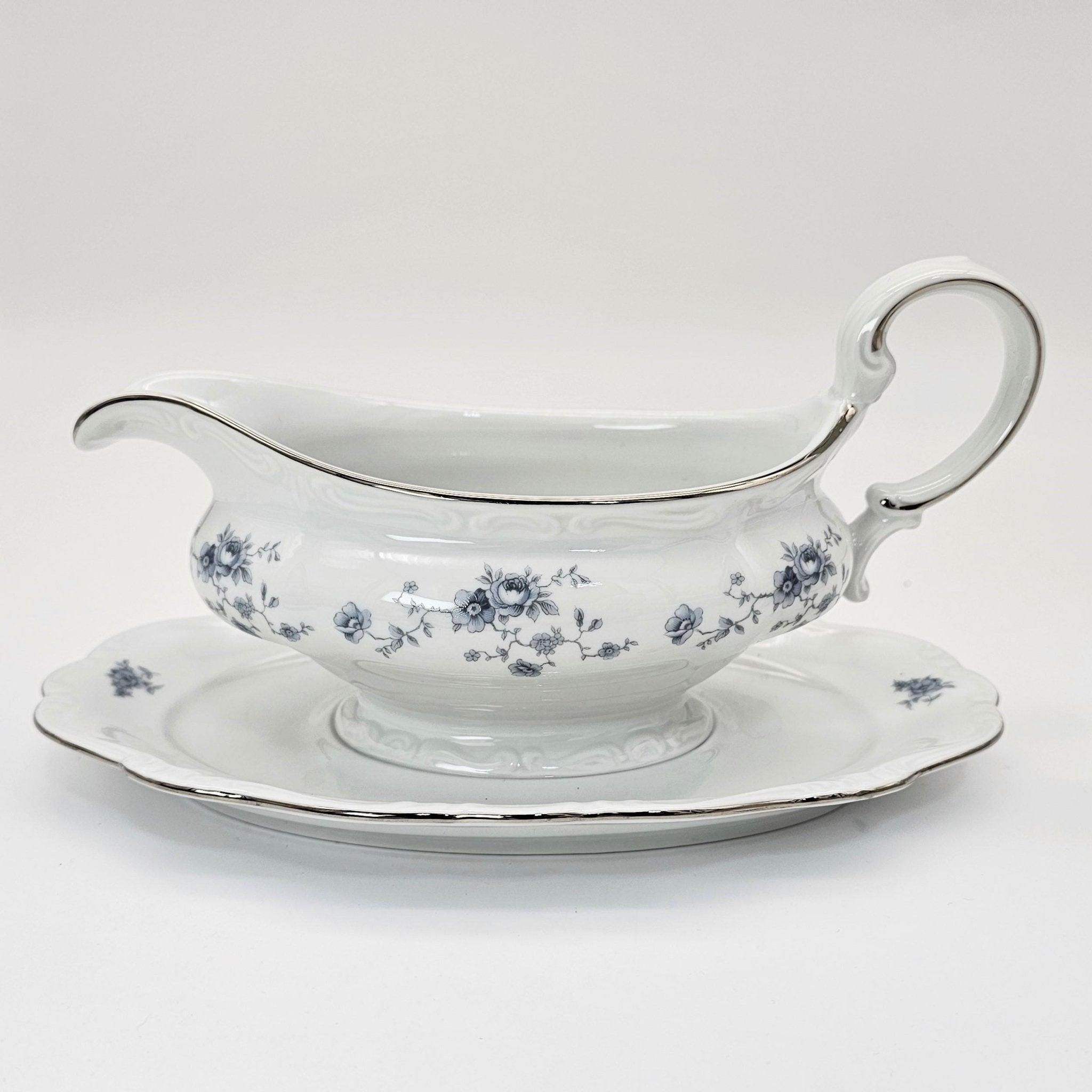 Johann Haviland Johann Haviland Blue Garland Creamer, Lidded Sugar Bowl, and Gravy Boat Set – Bavaria Backstamp Blue Floral Elegance Thanksgiving - Serving Set ClassyTea
