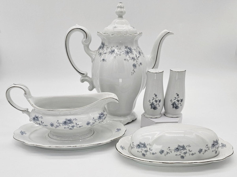 Johann Haviland Blue Garland Coffee Pot, Butter Dish, Gravy Boat | Vintage China