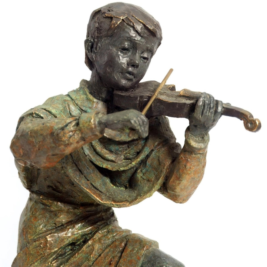 L. M. Lafuente Boy With Violin (12") Sculpture | Vintage Bronze