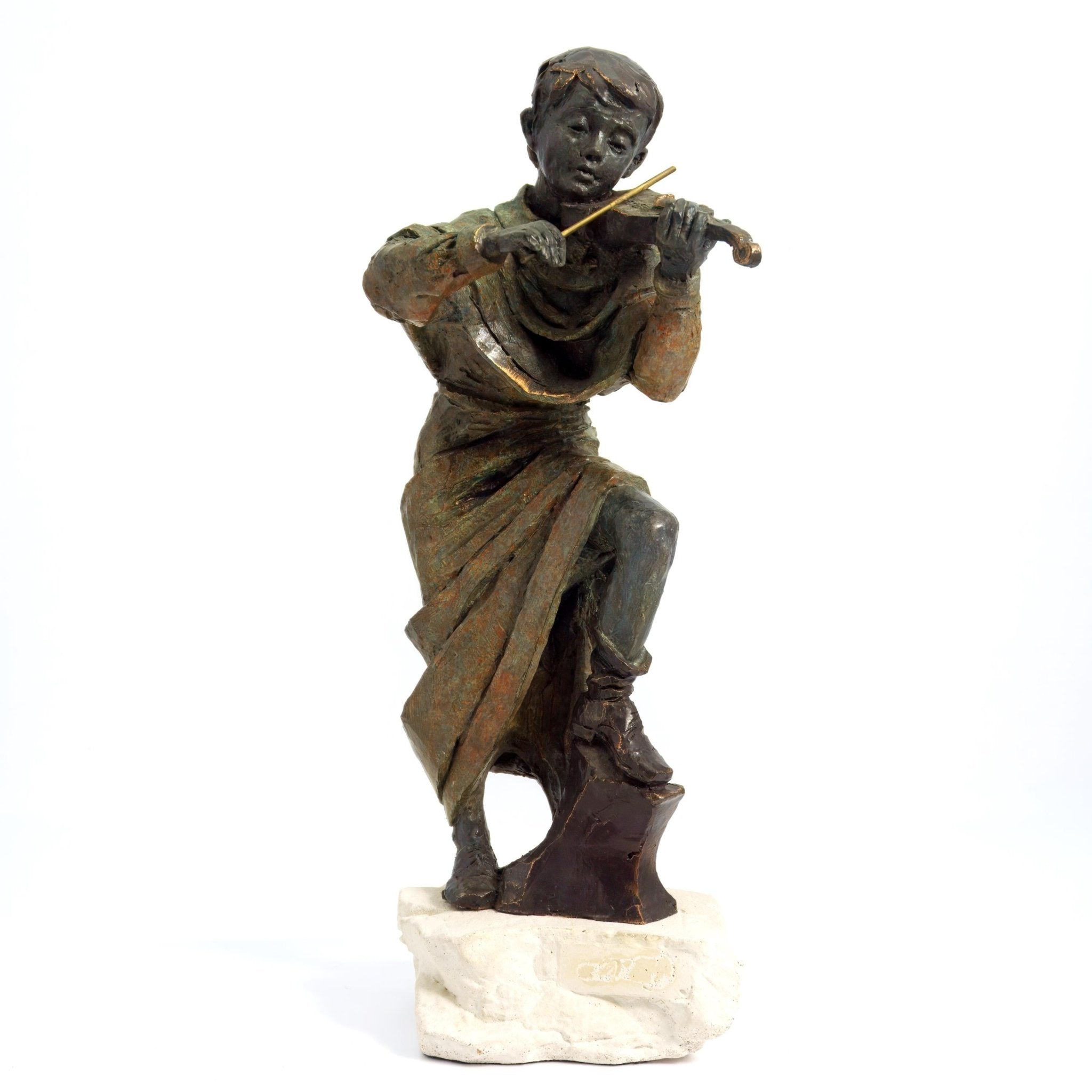 L. M. Lafuente Signed Bronze Sculpture of Violin Player Classical Music Lover Gift for Violin Player Bronze Statue Gift For Grandson Nursery Room Decor Boy - Bronze Sculpture ClassyTea