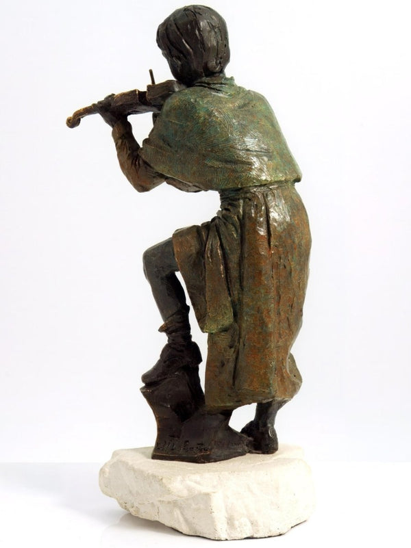 L. M. Lafuente Signed Bronze Sculpture of Violin Player Classical Music Lover Gift for Violin Player Bronze Statue Gift For Grandson Nursery Room Decor Boy - Bronze Sculpture ClassyTea
