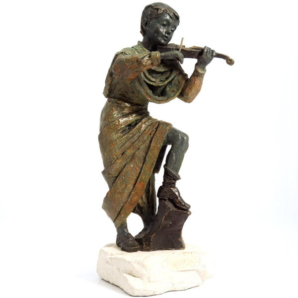 L. M. Lafuente Signed Bronze Sculpture of Violin Player Classical Music Lover Gift for Violin Player Bronze Statue Gift For Grandson Nursery Room Decor Boy - Bronze Sculpture ClassyTea