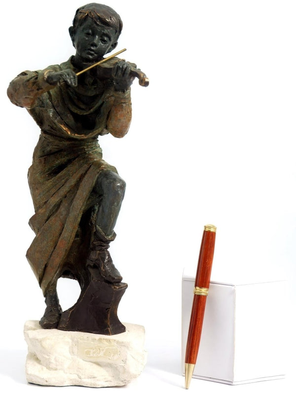 L. M. Lafuente Signed Bronze Sculpture of Violin Player Classical Music Lover Gift for Violin Player Bronze Statue Gift For Grandson Nursery Room Decor Boy - Bronze Sculpture ClassyTea