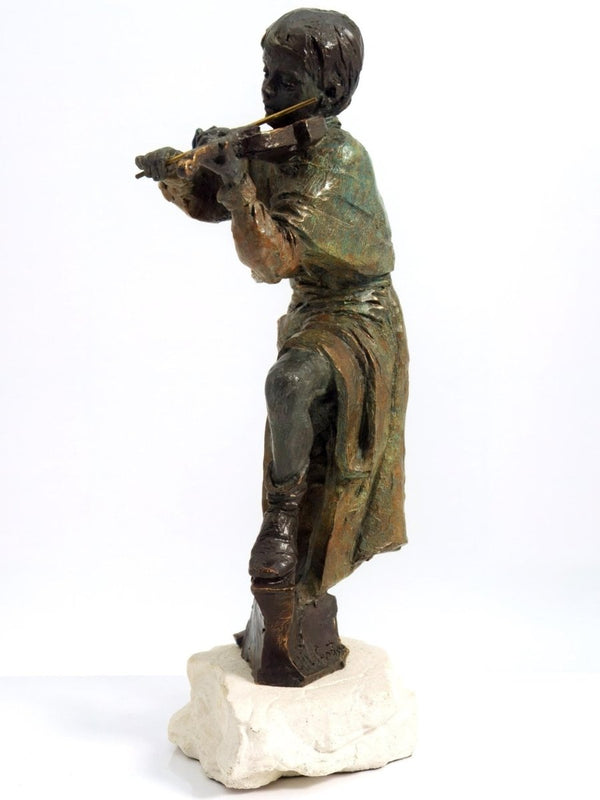 L. M. Lafuente Signed Bronze Sculpture of Violin Player Classical Music Lover Gift for Violin Player Bronze Statue Gift For Grandson Nursery Room Decor Boy - Bronze Sculpture ClassyTea