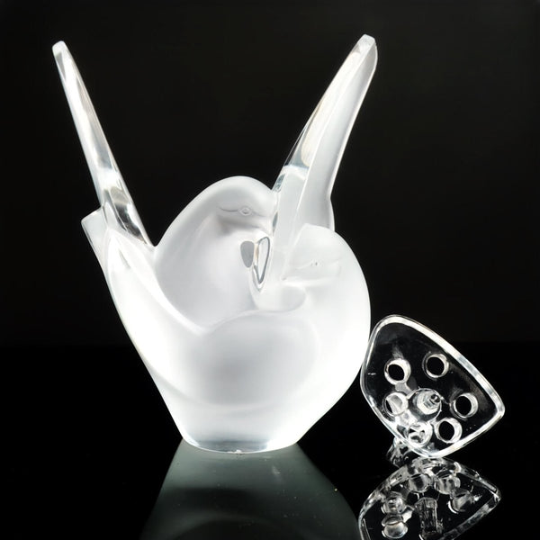 Lalique Lalique Sylvie Vase with Flower Frog Bird Vase Vintage Crystal Frosted Glass Sculpture Unique Gift for Her Vintage Bird Crystal Statuette - Crystal Vase ClassyTea