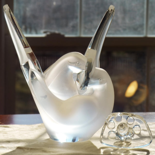 Lalique Lalique Sylvie Vase with Flower Frog Bird Vase Vintage Crystal Frosted Glass Sculpture Unique Gift for Her Vintage Bird Crystal Statuette - Crystal Vase ClassyTea
