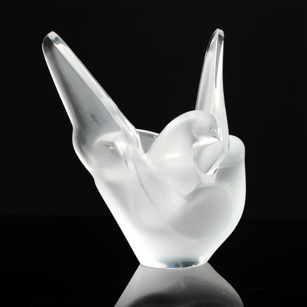 Lalique Lalique Sylvie Vase with Flower Frog Bird Vase Vintage Crystal Frosted Glass Sculpture Unique Gift for Her Vintage Bird Crystal Statuette - Crystal Vase ClassyTea