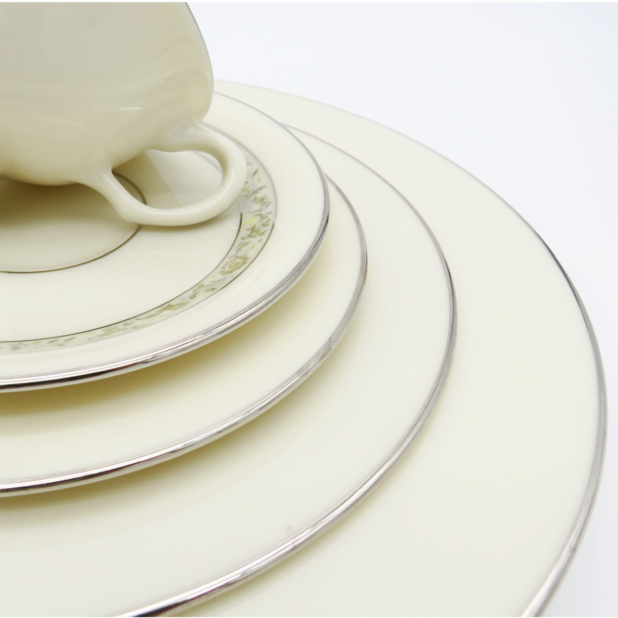 Lenox China Set for 8 LENOX Springdale Platinum Trim 5 Piece Place Setting, Yellow Flowers, Green Leaves | Wedding Present 42 Piece Dinnerware - China Set ClassyTea