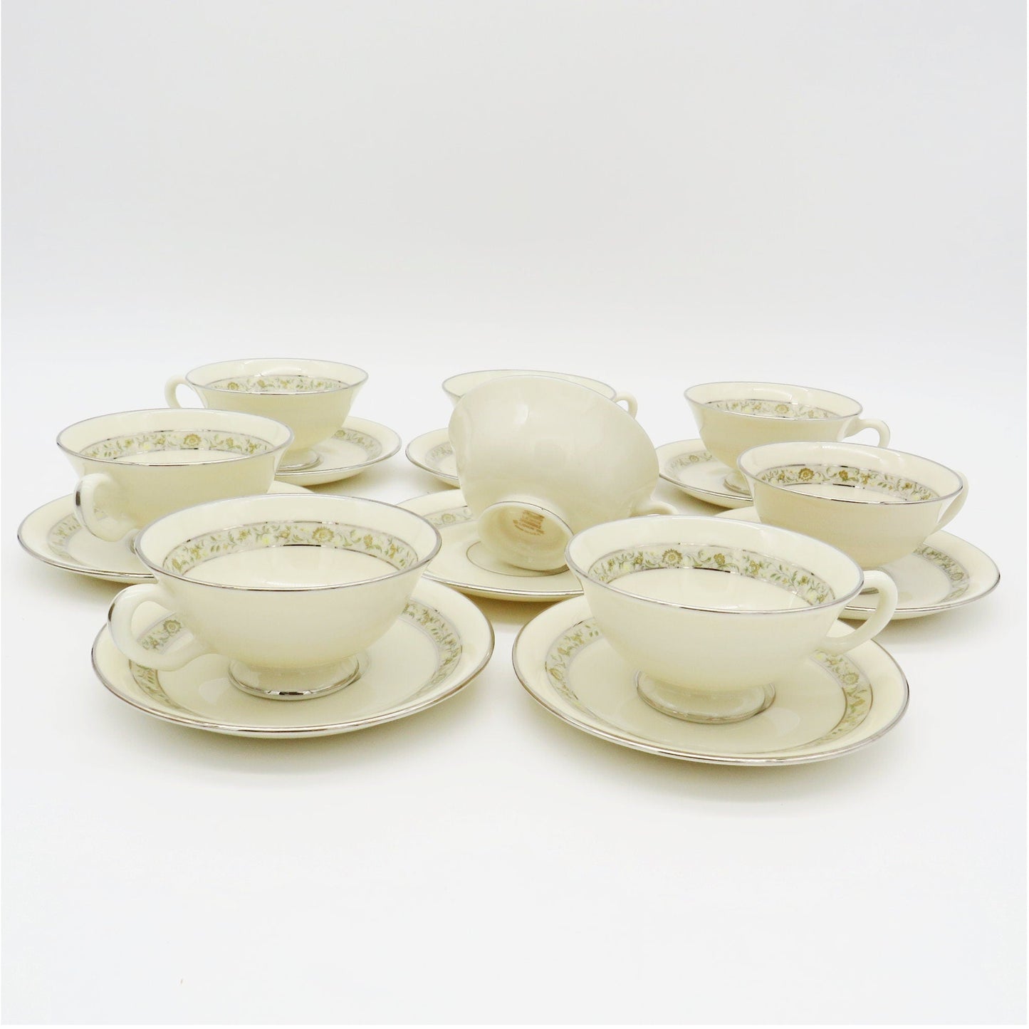 Lenox China Set for 8 LENOX Springdale Platinum Trim 5 Piece Place Setting, Yellow Flowers, Green Leaves | Wedding Present 42 Piece Dinnerware - China Set ClassyTea