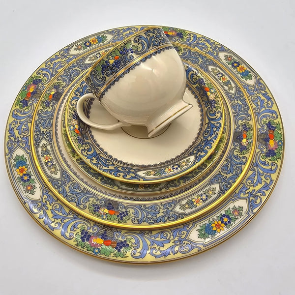 Lenox Lenox Autumn Fine China Set for 8 with 22kt Gold Trim | 40 Piece Set | Presidential Collection Blue Scrolls, Fruit | (Gold Back - Stamp) - China Set ClassyTea