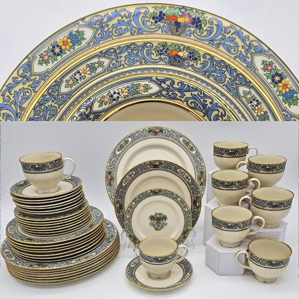 Lenox Lenox Autumn Fine China Set for 8 with 22kt Gold Trim | 40 Piece Set | Presidential Collection Blue Scrolls, Fruit | (Gold Back - Stamp) - China Set ClassyTea