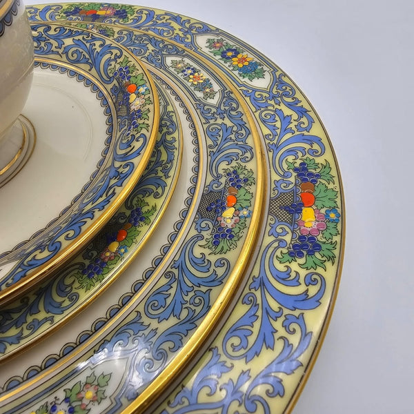 Lenox Lenox Autumn Fine China Set for 8 with 22kt Gold Trim | 40 Piece Set | Presidential Collection Blue Scrolls, Fruit | (Gold Back - Stamp) - China Set ClassyTea