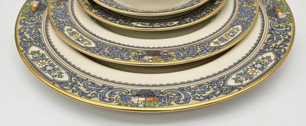 Lenox Lenox Autumn Fine China Set for 8 with 22kt Gold Trim | 40 Piece Set | Presidential Collection Blue Scrolls, Fruit Made in USA - China Set ClassyTea