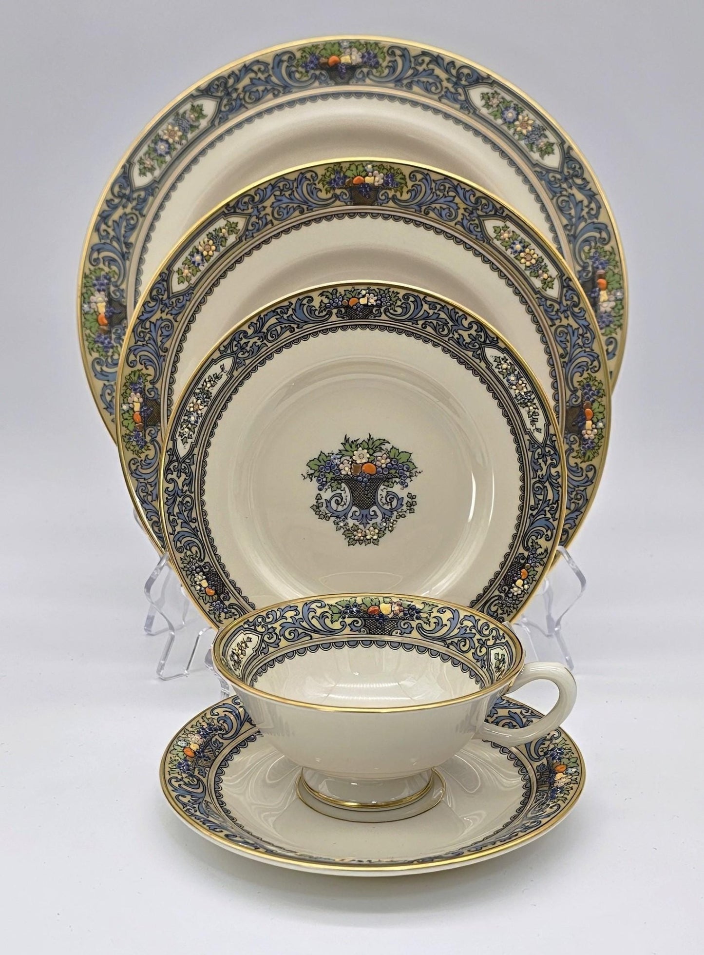 Lenox Lenox Autumn Fine China Set for 8 with 22kt Gold Trim | 40 Piece Set | Presidential Collection Blue Scrolls, Fruit Made in USA - China Set ClassyTea