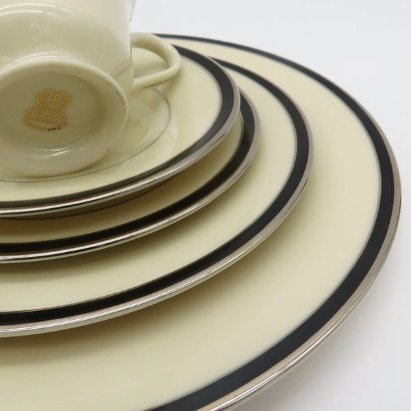 Lenox Lenox Black Royale (Service for 6) | Cosmopolitan Luxury Dinnerware Cosmopolitan, Black Band, Platinum Rings, Vintage Fine China Set - China Set ClassyTea
