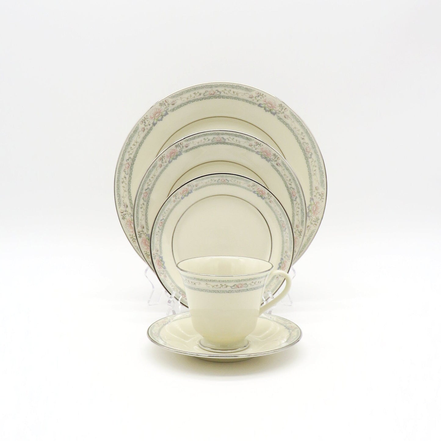 Lenox Lenox Charleston China Set for 8 (40 Piece) | Dinnerware Set Floral Elements Geometric, Cream Rose Peonies Platinum Trim, Thanksgiving Set - China Set ClassyTea