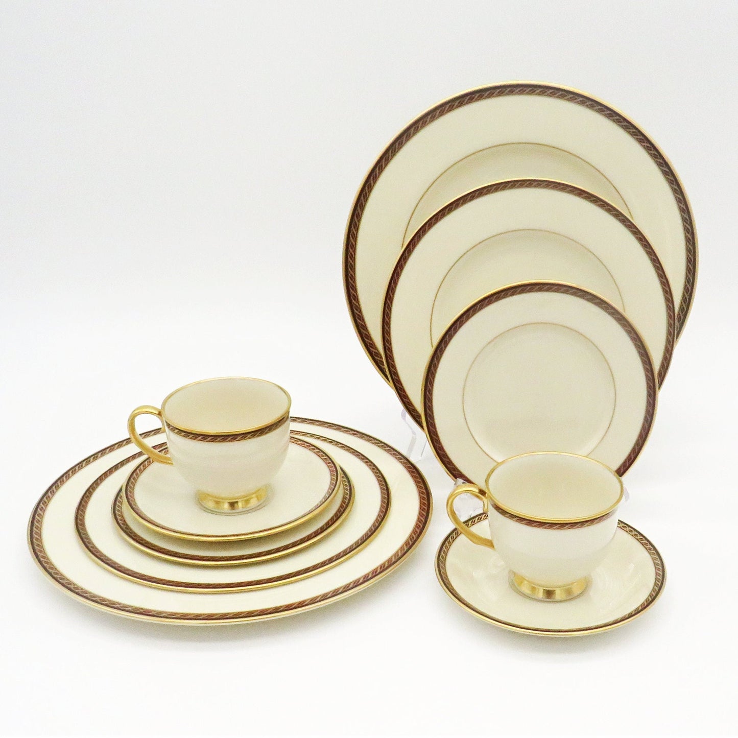 Lenox Lenox Monroe Presidential Collection (Service for 2) | Fine China Set Luxury Dinnerware Maroon Band Gold Lines Vintage Luxury Dinnerware - China Set ClassyTea