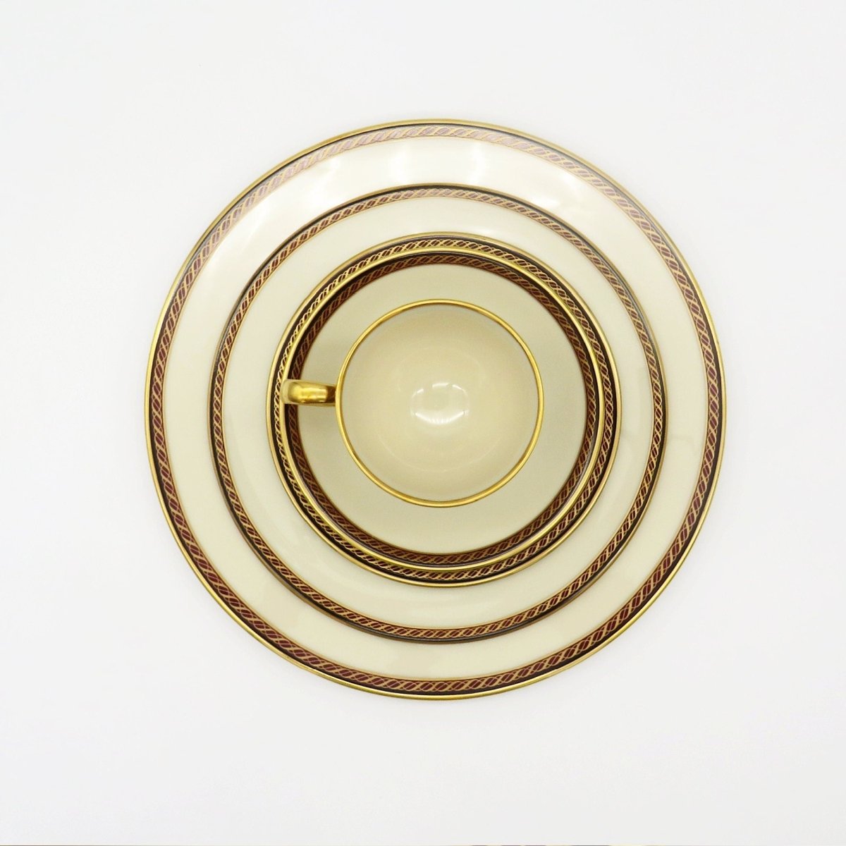 Lenox Lenox Monroe Presidential Collection (Service for 2) | Fine China Set Luxury Dinnerware Maroon Band Gold Lines Vintage Luxury Dinnerware - China Set ClassyTea