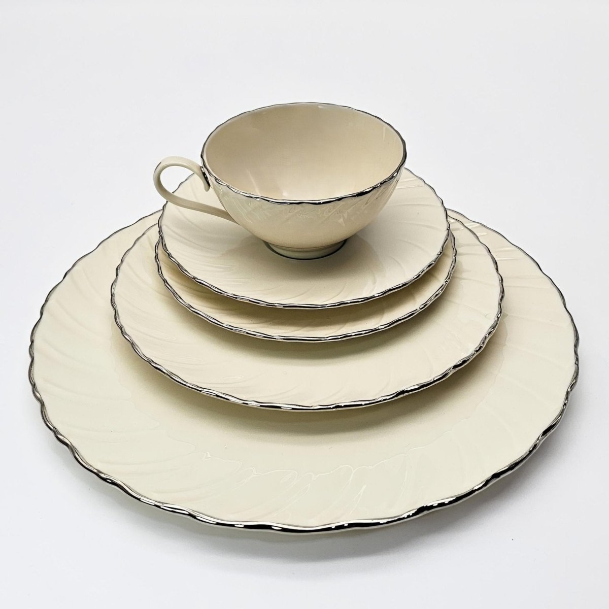 Lenox Lenox Weatherly China Set for 8 1960s Dinnerware Vintage Mid - Century Wedding Tableware Vintage Dinning Set Quiet Luxury Platinum Cream - China Set ClassyTea